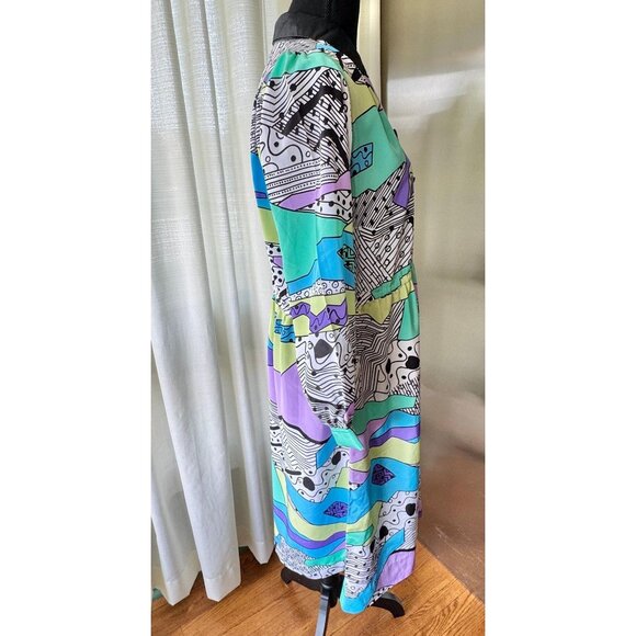 Vintage 80s dress, bold purple, lavender, teal, blue Memphis-Milano style - Picture 6 of 9